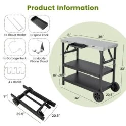 Tangkula Outdoor Food Prep Cart Table 3-tier Mobile Serving Trolley With Adjustable Shelf Phone Stand Spice Rack Towel Rack Garage Rack -Tangkula GUEST f5c61434 f6c9 430e adcf eab5e9f8e2c7