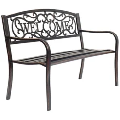 Tangkula Antique Metal Garden Bench Patio Park Outdoor W/ Armrest Welcome Pattern -Tangkula GUEST f64835b2 94b1 4eb6 bc41 f610ddf5078a
