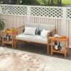 Tangkula 2PCS Outdoor Acacia Wood Side Table 2-Tier Patio End Table W/ Slatted Tabletop -Tangkula GUEST f64dbe4d f944 4698 9309 efb22e1b816b