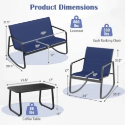 Tangkula 4 Piece Rocking Bistro Set Patio Furniture Set W/ Loveseat 2 Rocking Chairs Navy -Tangkula GUEST f683b54f cbc3 4572 9c75 0aad7913e480