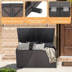 Tangkula 175 Gallon Deck Storage Box Outdoor Mix Brown Wicker Storage Bin W/ Zippered Liner & 2 Universal Wheels Safe Pneumatic Rod 13 Tangkula 175 Gallon Deck Storage Box Outdoor Mix Brown Wicker Storage Bin W/ Zippered Liner & 2 Universal Wheels Safe Pneumatic Rod -Tangkula GUEST f68527e9 cffc 4861 8b24 7ca13b694498