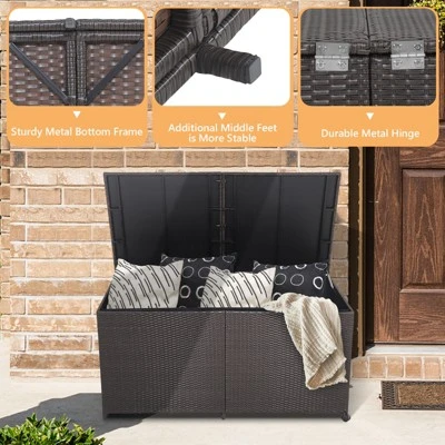 Tangkula 175 Gallon Deck Storage Box Outdoor Mix Brown Wicker Storage Bin W/ Zippered Liner & 2 Universal Wheels Safe Pneumatic Rod 5 Tangkula 175 Gallon Deck Storage Box Outdoor Mix Brown Wicker Storage Bin W/ Zippered Liner & 2 Universal Wheels Safe Pneumatic Rod - Image 3