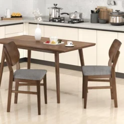 Tangkula Dining Chairs Set Of 4 W/ Rubber Wood Frame Padded Seat Curved Back Living Room