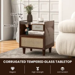 Tangkula Bamboo Rattan Nightstand Boho Bedside End Table W/ Drawer & Wood Legs -Tangkula GUEST f6b9c2af aa6e 46f9 9c43 304e76ccf865