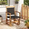 Tangkula Patio Rattan Glider Chair W/ Acacia Wood Frame & Wicker Seat Back Armrests
