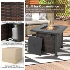 Tangkula 9PCS Furniture Set W/ 32" Fire Pit Table 50,000 BTU Square Propane Fire Pit Patio White