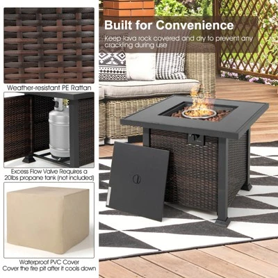 Tangkula 9PCS Furniture Set W/ 32" Fire Pit Table 50,000 BTU Square Propane Fire Pit Patio White 3 Tangkula 9PCS Furniture Set W/ 32" Fire Pit Table 50,000 BTU Square Propane Fire Pit Patio White