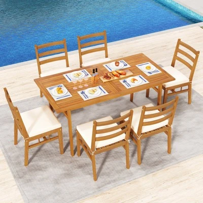 Tangkula Solid Acacia Wood Patio Chair Set Of 4 W/ Padded Seat Cushions 5 Tangkula Solid Acacia Wood Patio Chair Set Of 4 W/ Padded Seat Cushions - Image 3