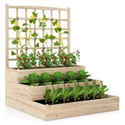 Tangkula 44" X 45" X 56" 3-Tier Raised Garden Bed W/ Lattice Trellis Open-Ended Base -Tangkula GUEST f775aff0 0ba8 4e2f 90d8 901804d4b6c6