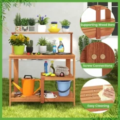 Tangkula Outdoor Potting Bench Table W/Open Shelves Teak Oil Finish Gardening Workstation -Tangkula GUEST f80715d6 b2fe 43a9 b0a5 94a726c0193b