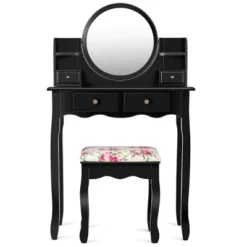 Tangkula Vanity Table Set W/Detachable Mirror & Stool Black/White -Tangkula GUEST f83335d1 011d 4227 9ca8 6ab199ead044