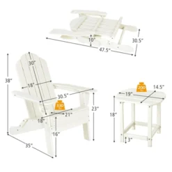 Tangkula Patio 3PCS Adirondack Chair Side Table Set Outdoor Chair Set With End Table Weather Resistant Cup Holder For Backyard Garden White -Tangkula GUEST f84c425b 8bcc 4d9d b8fa 200466aa89a0