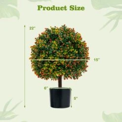 Tangkula 22" Artificial Boxwood Topiary Ball Tree 2 Pack Faux Bushes Plants With Orange Fruits & Cement Flower Pot -Tangkula GUEST f8601495 8e62 40fd bf2d daa09c5ad2f1