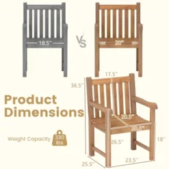 Tangkula 2 PCS Teak Wood Patio Dining Chair Outdoor Armchair W/ Slatted Seat & Solid Legs -Tangkula GUEST f8a36b8a 623e 4f42 9282 baf5632c6a41 1