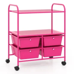 Tangkula 4-Drawer Rolling Storage Cart With 2 Shelves Mobile Utility Cart With Removable Drawers And Metal Frame With Lockable Wheels Pink -Tangkula GUEST f8aa0510 24fb 4808 8ac0 dc17a1afd080