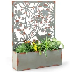 Tangkula Set Of 2 Decorative Raised Garden Bed Wall-mounted Metal Planter Box W/ Trellis -Tangkula GUEST f8ab5bf3 9f5f 48ae bdd1 e45b989321d3