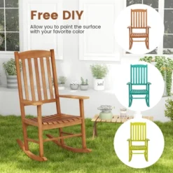 Tangkula Patio Rocking Chair W/ 400 Lbs Weight Capacity Eucalyptus Wood Porch Rocker W/ High Back -Tangkula GUEST f8bb744c 4d6a 4cb4 8281 48c4adb4a696
