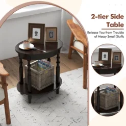 Tangkula 2-Tier End Table Oval Compact Sofa Side Nightstand W/ Storage Shelf -Tangkula GUEST f8bcd7d6 7139 4d54 974c 54ef87c9b9e2