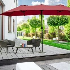 Tangkula 15 Ft Outdoor Patio Umbrella Double-Sided Shade Offset Wine Red -Tangkula GUEST f8ef26e7 d510 42bd 9b9f 3c99780ee39c