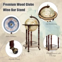 Tangkula 17" Wood Globe Bar Stand 16th Century Italian Rack Drinks Bottle Shelf Cart -Tangkula GUEST f8f78900 a844 429a b4b7 829af5c4d911