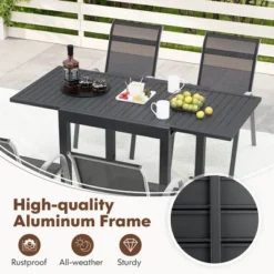 Tangkula 5 PCS Outdoor Dining Table Set W/ Extendable Aluminum Table & 4 Stackable Chairs -Tangkula GUEST f919c0f6 aa3e 4eee b952 364e9b082cc9