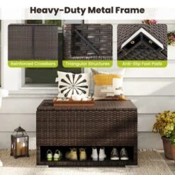 Tangkula 48 Gallon PE Wicker Rattan Deck Box W/ Shoe Rack Outdoor Storage Bin W/ Protective Liner -Tangkula GUEST f92ea2de 6a2a 44aa 9564 90bc131cf8c1