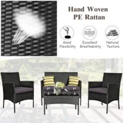 Tangkula 4PCS Rattan Furniture Set Cushioned Sofa Coffee Table Backyard Porch Patio Grey -Tangkula GUEST f941d812 ce2f 41e6 bd9f c364e222a18d