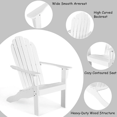 Tangkula 2PCS Wooden Classic Adirondack Chair Lounge Chair Outdoor Patio White 5 Tangkula 2PCS Wooden Classic Adirondack Chair Lounge Chair Outdoor Patio White - Image 3