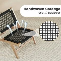 Tangkula 2PCS Mid Century Modern Teak Wooden W/Handwoven Cordage Seat Backrest For Patio -Tangkula GUEST f99aec52 0fbf 434b aeaa fa1191bb2059