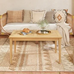 Tangkula 35.5"x20" Outdoor Teak Wood Coffee Table W/ Slatted Tabletop Patio Furniture -Tangkula GUEST fa160b8d aec6 4326 9f2b 5051f4b2ae52
