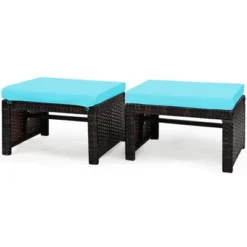 Tangkula 2 PCS Outdoor Wicker Ottoman Patio Rattan Furniture Metal Footrest Seat Square Footstool With Cushion -Tangkula GUEST fa21224a 5557 4f60 ba5e 634a883041dd
