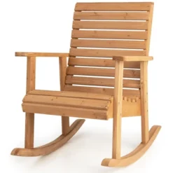 Tangkula Wooden Rocking Chair High Back Fir Wood Armchair Natural Yard Patio -Tangkula GUEST fa25d3de b32a 4b14 a286 f3e506b6997d