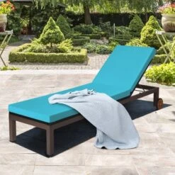 Tangkula Patio Rattan Lounge Chair Outdoor Cushioned Chaise Height Adjustable Turquoise -Tangkula GUEST fa2c38f0 7530 43c5 b8ee 3dd3a6f33537