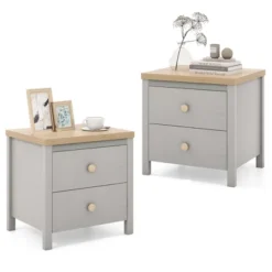 Tangkula 2 PCS Nightstand Farmhouse Side End Table W/ Solid Wood Legs & 2 Drawers -Tangkula GUEST fa5c4a73 5000 47cd ab33 8e72f7bfadc2