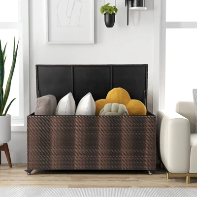 Tangkula 96 Gallon Outdoor Storage Box PE Wicker Deck Box With 4 Wheels & Waterproof Liner Patio Rattan Storage Container Mix Brown/Mix Grey 4 Tangkula 96 Gallon Outdoor Storage Box PE Wicker Deck Box With 4 Wheels & Waterproof Liner Patio Rattan Storage Container Mix Brown/Mix Grey - Image 2