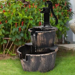 Tangkula 2 Tier Barrel Waterfall Fountain Barrel Water Fountain Pump Outdoor Garden -Tangkula GUEST fab2292d 1f67 42b7 8920 9ca348681336