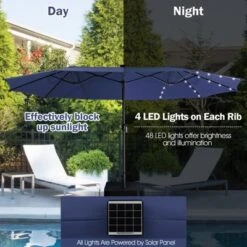 Tangkula Outdoor 15' Double-Sided Patio Umbrella 48 Solar LED Lights Crank & Base -Tangkula GUEST fac33a1c f3c1 4172 8f3e 319b615de2d9