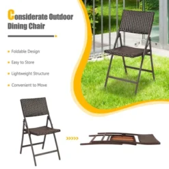 Tangkula 2 PCS Outdoor Rattan Folding Dining Chairs Patio Wicker Portable Chairs For Balcony Garden Lawn Brown -Tangkula GUEST faea2b42 0297 45fb a0b0 d6e0f5c6682c
