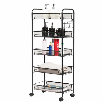 Tangkula 5 Tier Mesh Rolling Utility Cart Storage Basket Home Kitchen W/Wheels 6 Tangkula 5 Tier Mesh Rolling Utility Cart Storage Basket Home Kitchen W/Wheels - Image 4