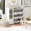 Tangkula 4-Tier Kids Toy Storage Organizer Bookshelf W/ 8 Toy Organizer Bins Door