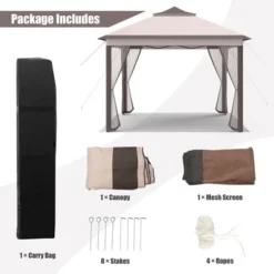 Tangkula 11 X 11 Ft Pop Up Gazebo 2-Tier Patio Canopy Tent Shelter W/ Carrying Bag Beige/Brown -Tangkula GUEST fb2409ce 00f4 4bad 89c2 9f40053b6abd