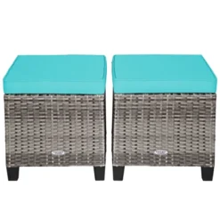 Tangkula Set Of 2 Outdoor Rattan Cushioned Ottoman Seat All Weather Patio Footrest Red/Turquoise -Tangkula GUEST fb29a5fe 23b7 4ebc acee 0a4a699a1d22