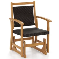 Tangkula Patio Rattan Glider Chair W/ Acacia Wood Frame & Wicker Seat Back Armrests -Tangkula GUEST fb6d85c4 ca92 4378 ba25 4f648520167b