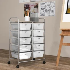 Tangkula 10-Drawer Rolling Storage Cart Tools Scrapbook Paper Organizer On Wheels Clear -Tangkula GUEST fb87208e 282f 4d41 bb03 5e65e3bf2a9d
