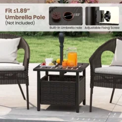 Tangkula Outdoor Side Table With 1.93" Umbrella Hole All-Weather PE Wicker Patio Umbrella Table With Rustproof Frame -Tangkula GUEST fb8f8127 b06a 4cb4 870a 6a181fcf2d1a