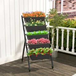 Tangkula 5-Layer Vertical Raised Garden Bed With Wheels Drainage Holes Freestanding Planter With Container Boxes Black -Tangkula GUEST fbb18ceb 5402 42a6 98e0 abb1a165a907