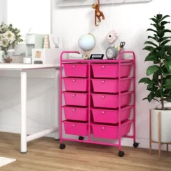 Tangkula 10 Drawers Rolling Cart Classroom Organizers Storage Cart With Wheels For Teacher Office Home School Supplies Tool Craft Hot Pink -Tangkula GUEST fbc4938f e9c3 4a28 a17c 9e7038ee70c9