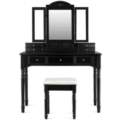 Tangkula 7 Drawers Tri-Folding Vanity Mirror Makeup Dressing Table Set W/ Necklace Hook -Tangkula GUEST fc0ce583 7994 445b a335 5bce8702c029