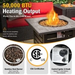 Tangkula 32”Propane Fire Pit Table Square Tabletop Auto-Ignition W/ Rain Cover Lava Rocks -Tangkula GUEST fc19c88d bc45 45cc af68 19c50bac9afa