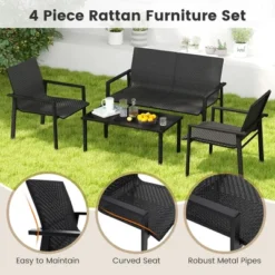 Tangkula 4 PCS Patio Furniture Set Heavy Duty Galvanized Metal Frame Wicker Table Black -Tangkula GUEST fc2ce401 002e 4427 8b04 9c49b17beee0
